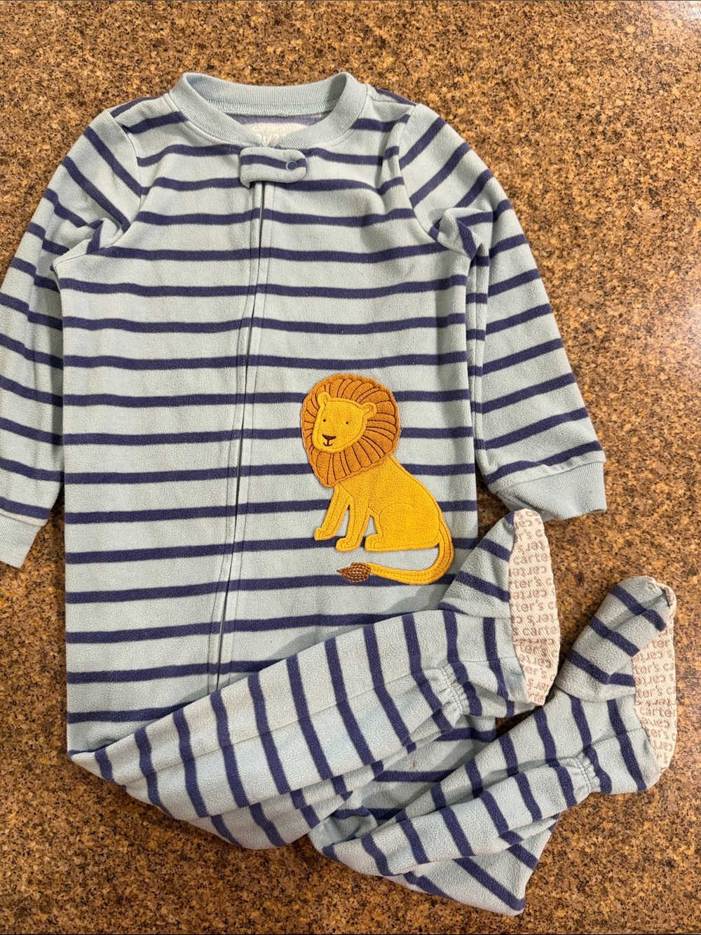 Carter's Light Blue & Navy Striped One-Piece with Yellow Lion Patch